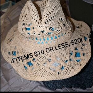 Vintage paper cowboy cowgirl open weave hat Med